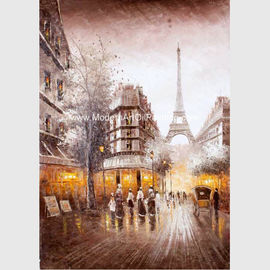 Óleo grosso feito a mão da rua de Paris da pintura a óleo de Paris da faca de paleta na lona